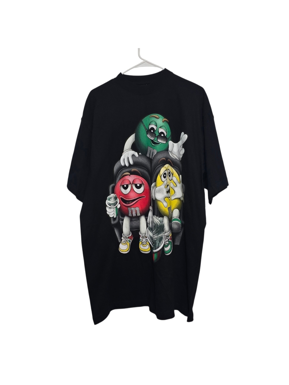 Vintage Style M&M’s Graphic T-Shirt Mens L Black Hip Hop Bling Y2K Candy Tee